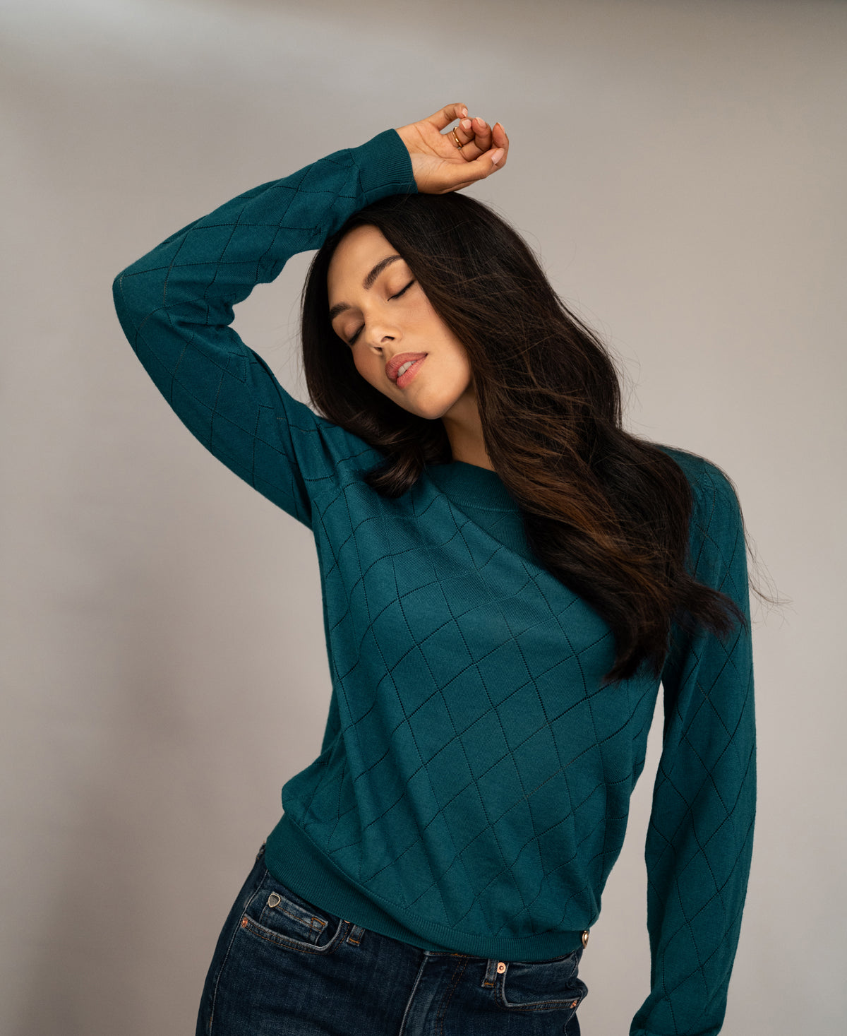 Argyle Merino Sweater LA CAPUCINE Dark Teal