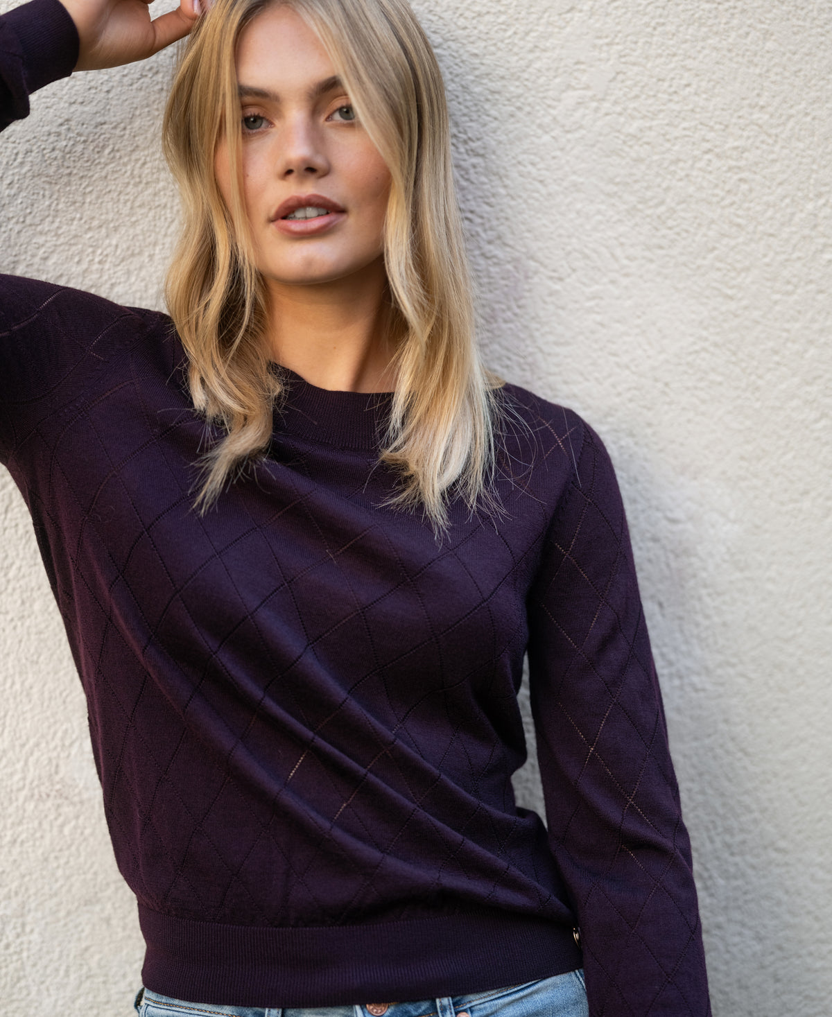 Argyle-Merinopullover LA CAPUCINE Pflaume
