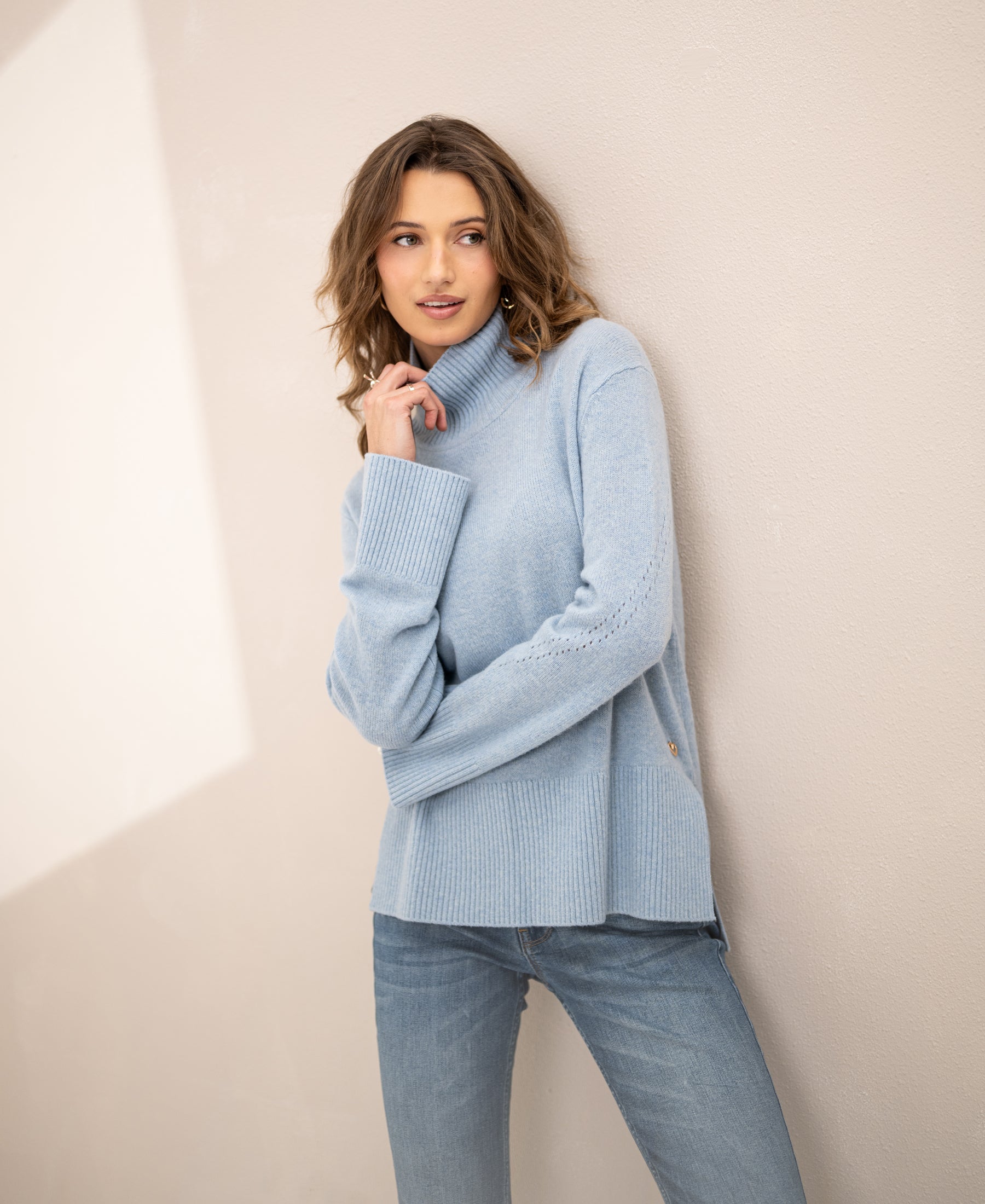 Pale blue PLEIN PUBLIQUE LA COZY turtleneck sweater.