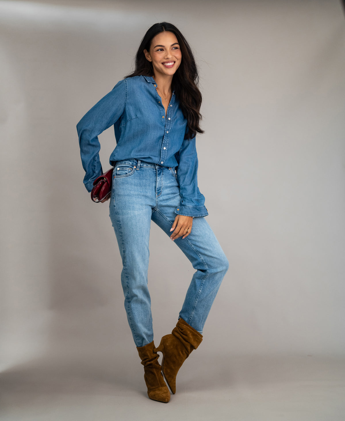 Tencel-Jeansbluse LA DEZANNE Stonewashed