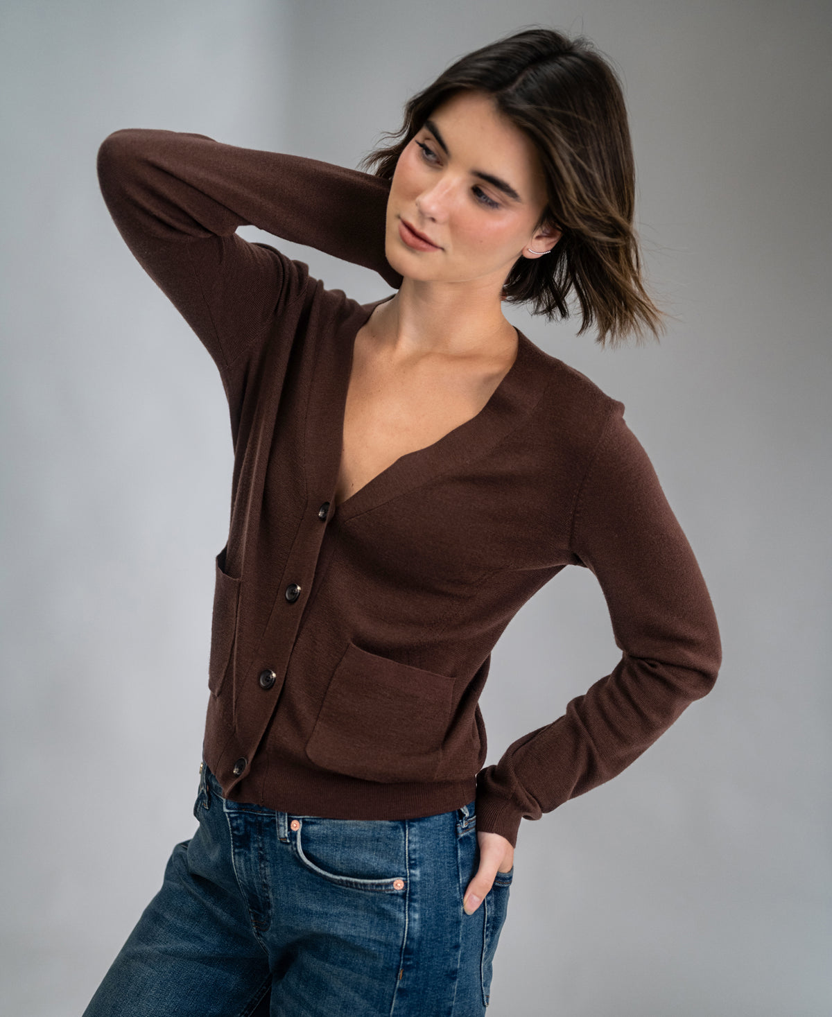 Merino-Strickjacke LA DONNA Kakao