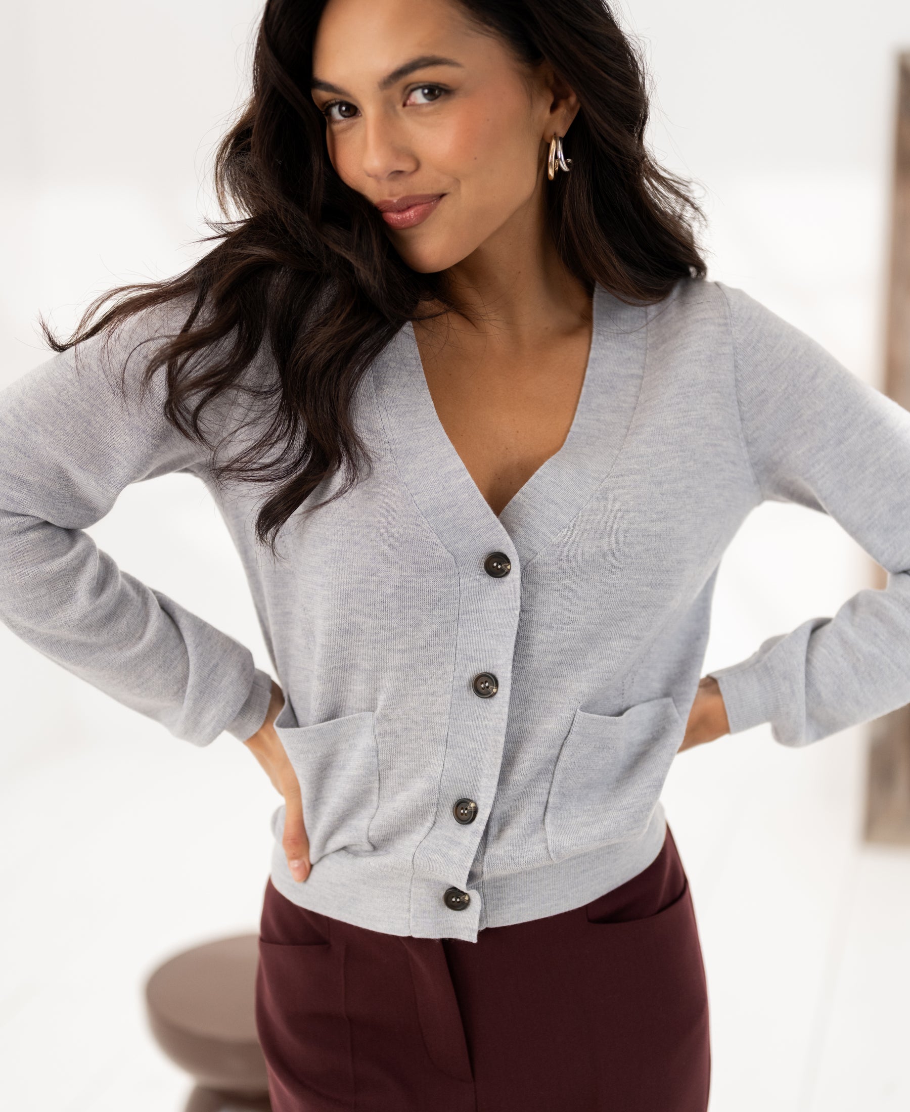 Light grey merino wool vest in a classic fit.