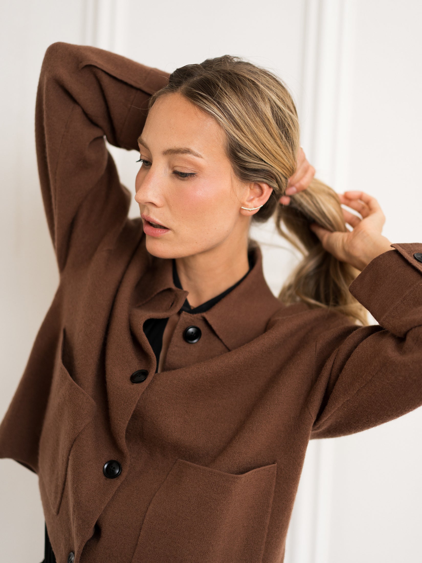 Camel wool jacket LA FAYE by PLEIN PUBLIQUE, ideal for in-between seasons.