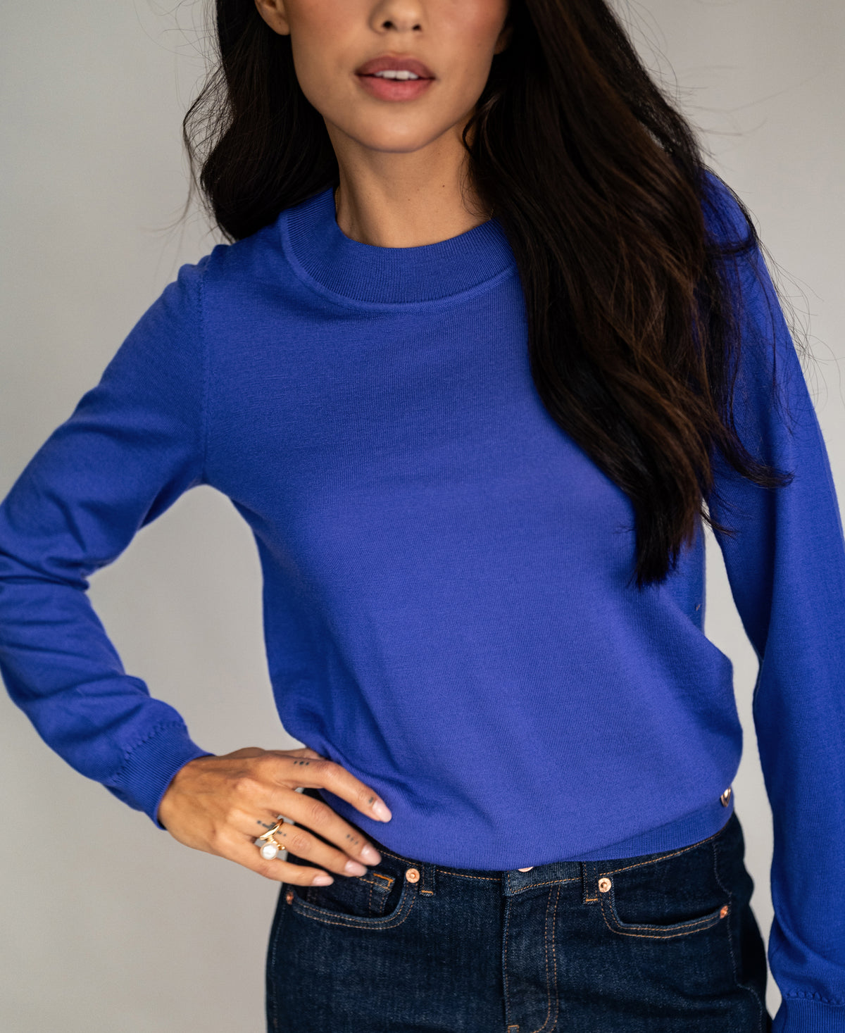 Merino trui LA GIGI Blue Iris