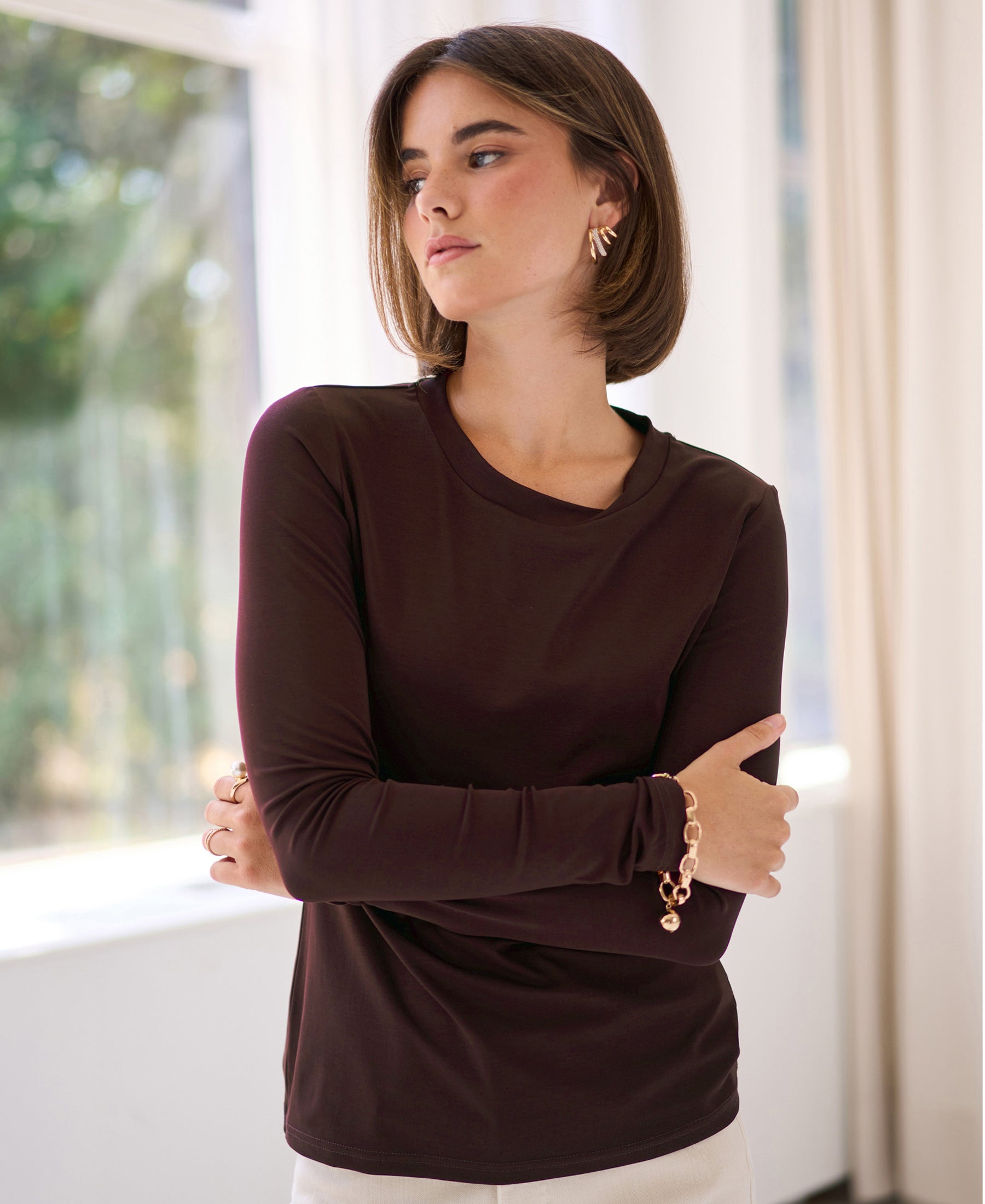 Luxus-Langarmshirt LA JANE Pure Choco
