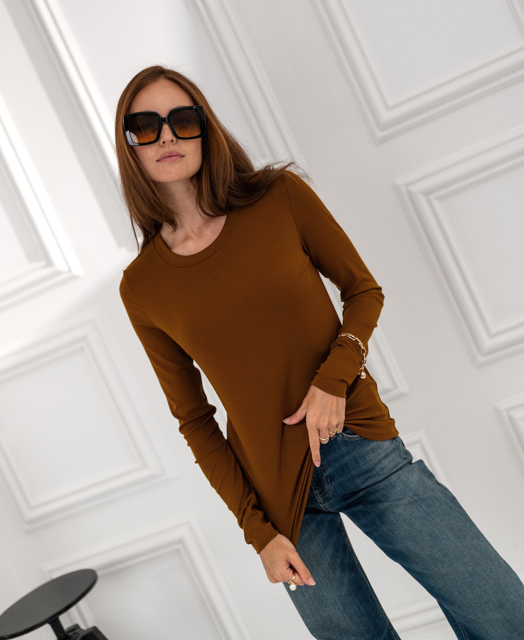Luxus-Langarmshirt LA JANE Havanna