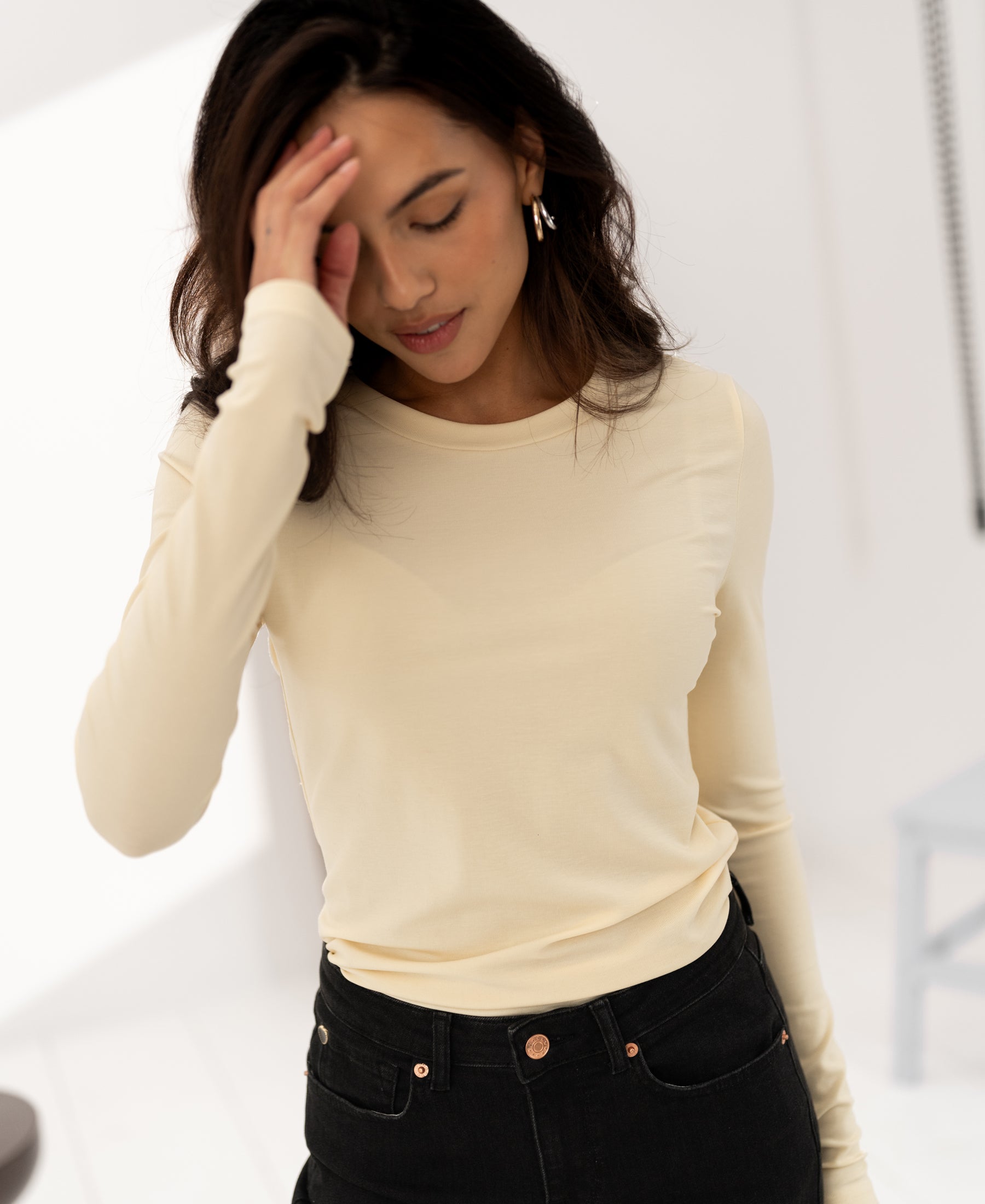 Luxe long sleeve T-shirt LA JANE soft yellow by PLEIN PUBLIQUE.