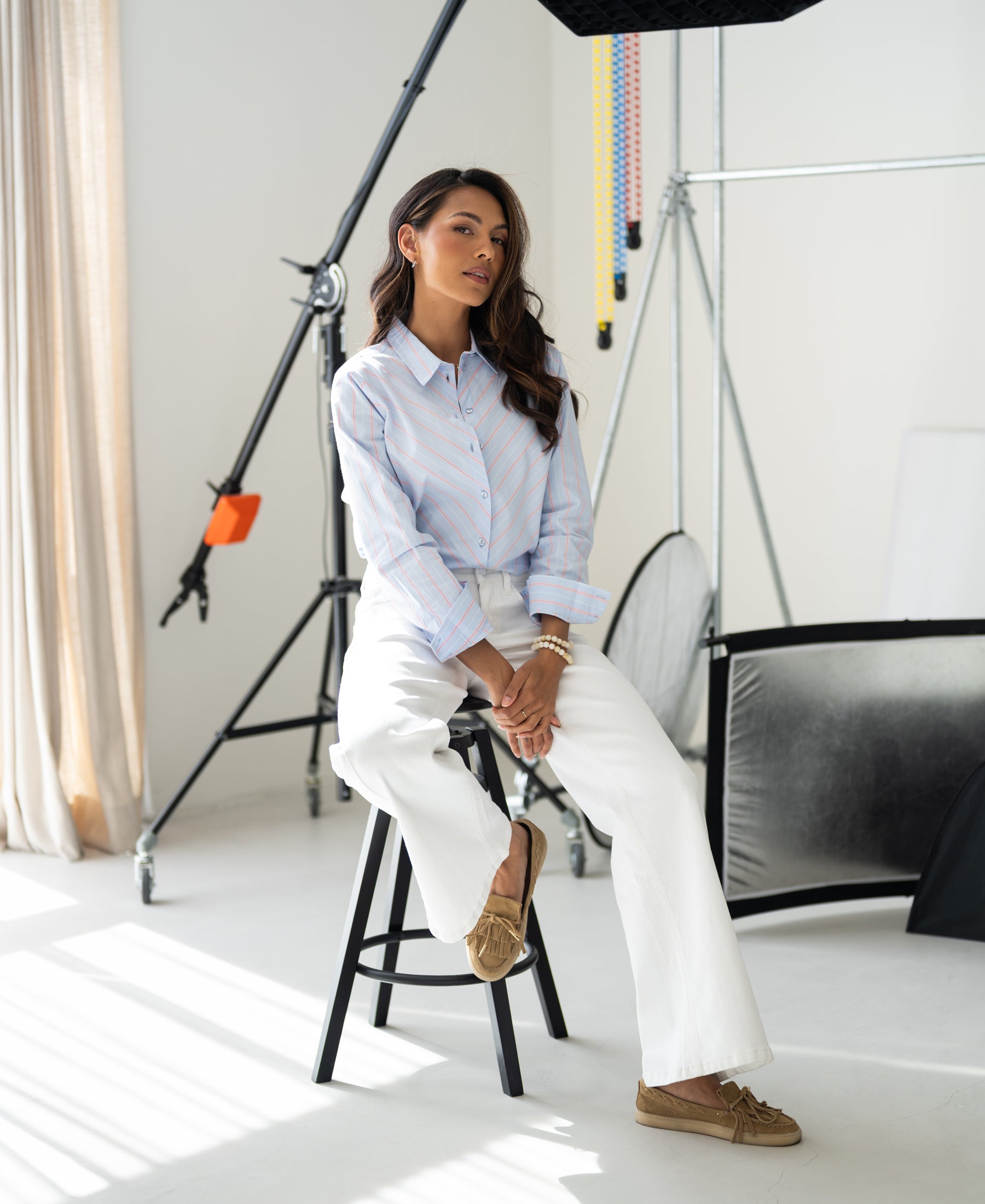 Striped Blouse LA LOIRE by PLEIN PUBLIQUE displayed in a bright studio.