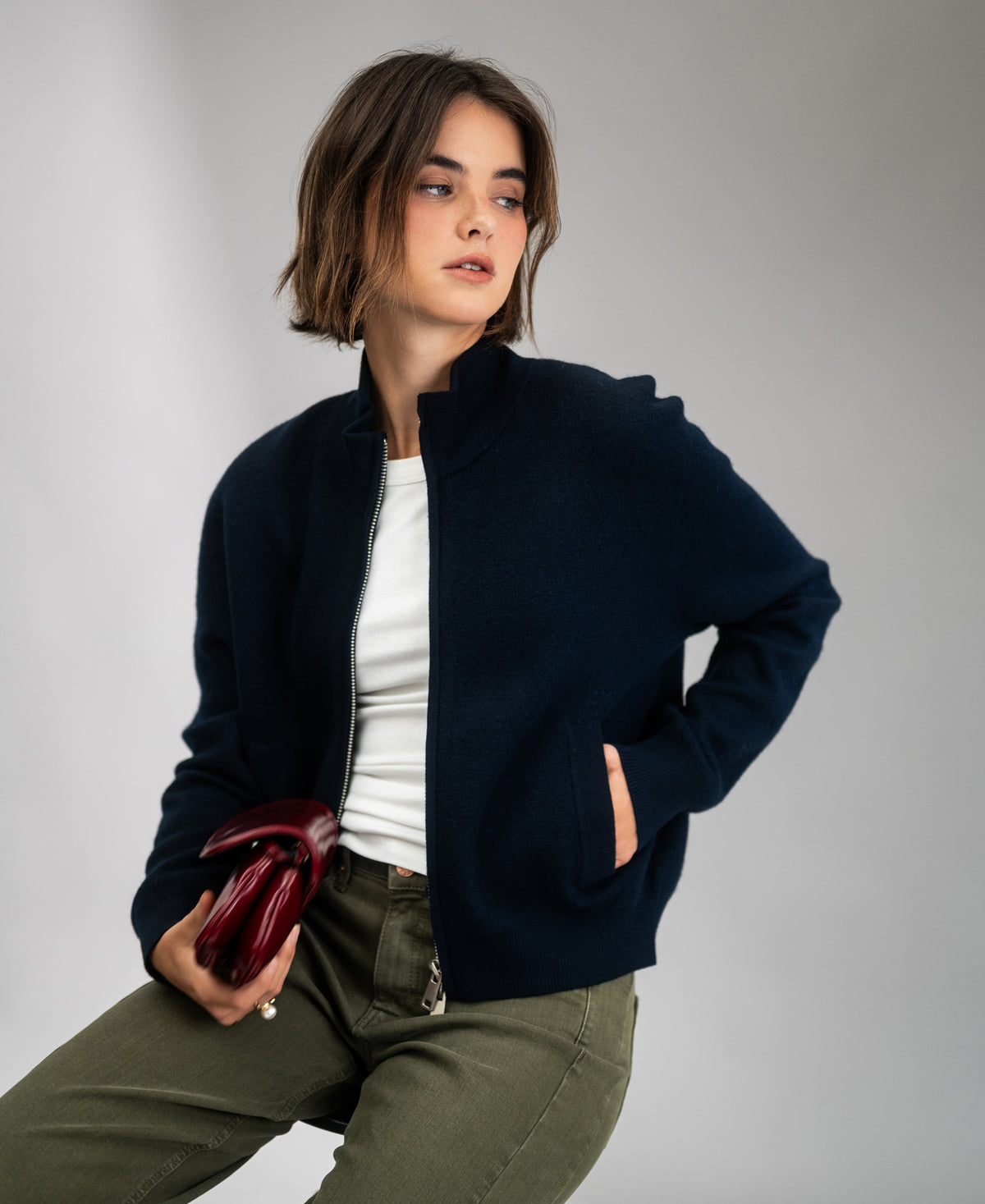 Merinowollen jasje met rits LA MILA Donkerblauw