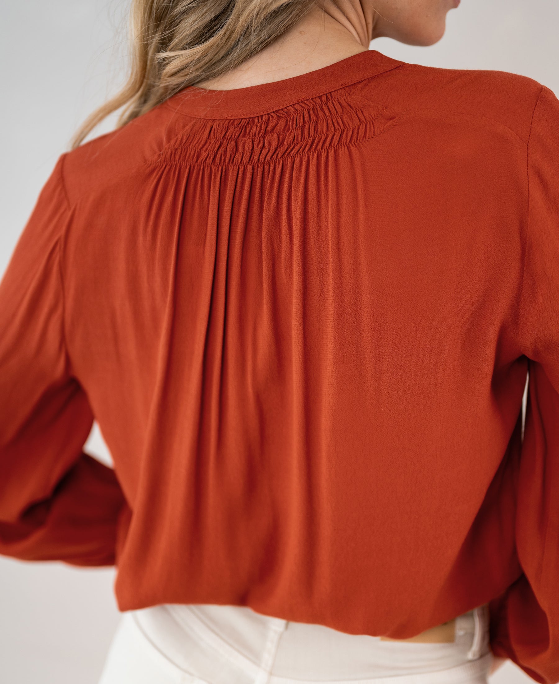 Plein Publique LA Nimes blouse in burnt orange.