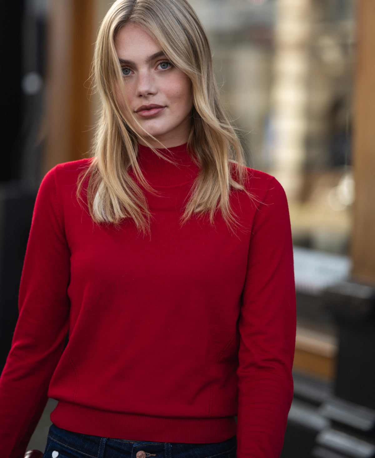 Merino-Rollkragenpullover LE NOYAU Dunkelrot