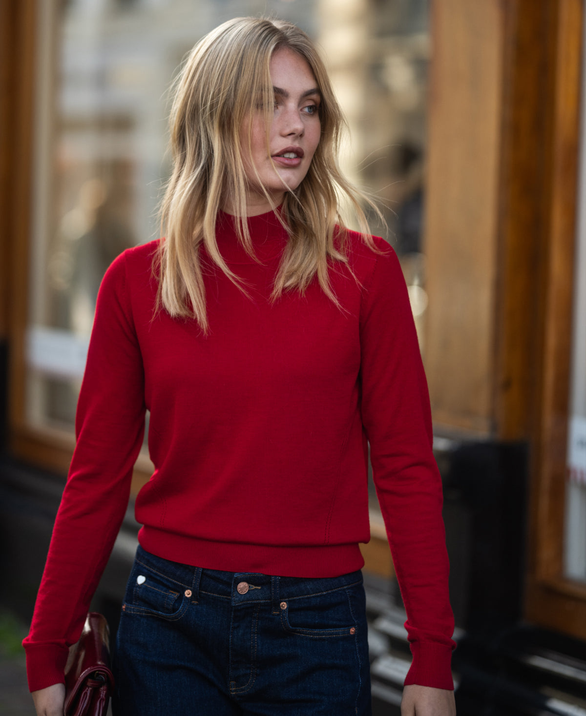 Merino-Rollkragenpullover LE NOYAU Dunkelrot
