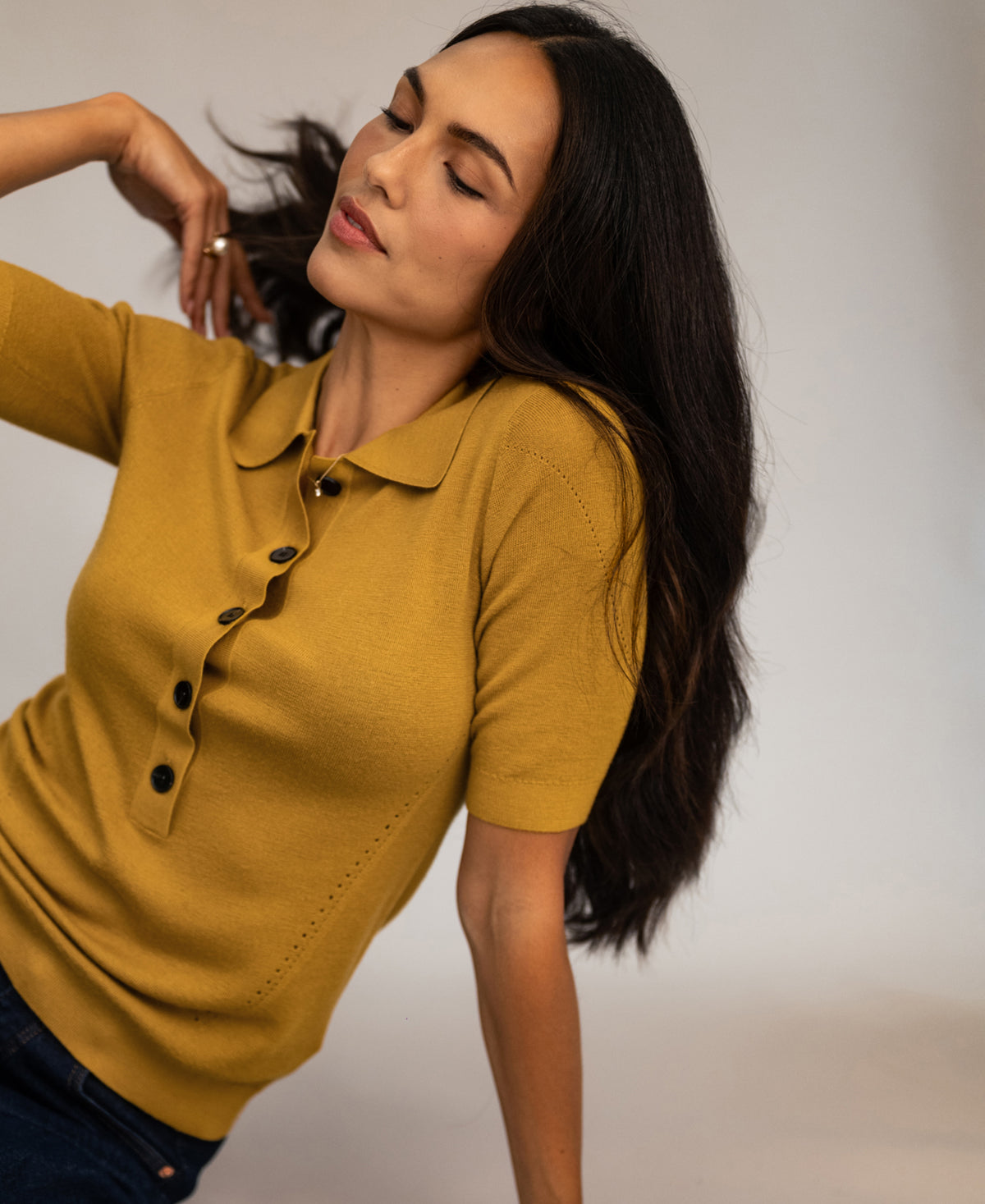 Poloshirt aus Merinowolle LA PANTIN Goldgelb
