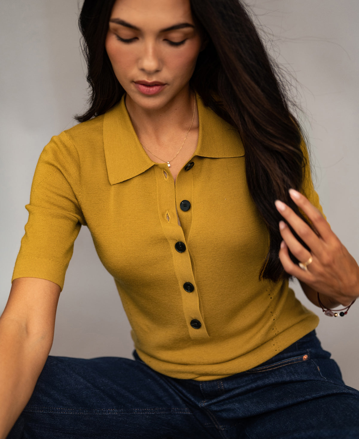Poloshirt aus Merinowolle LA PANTIN Goldgelb