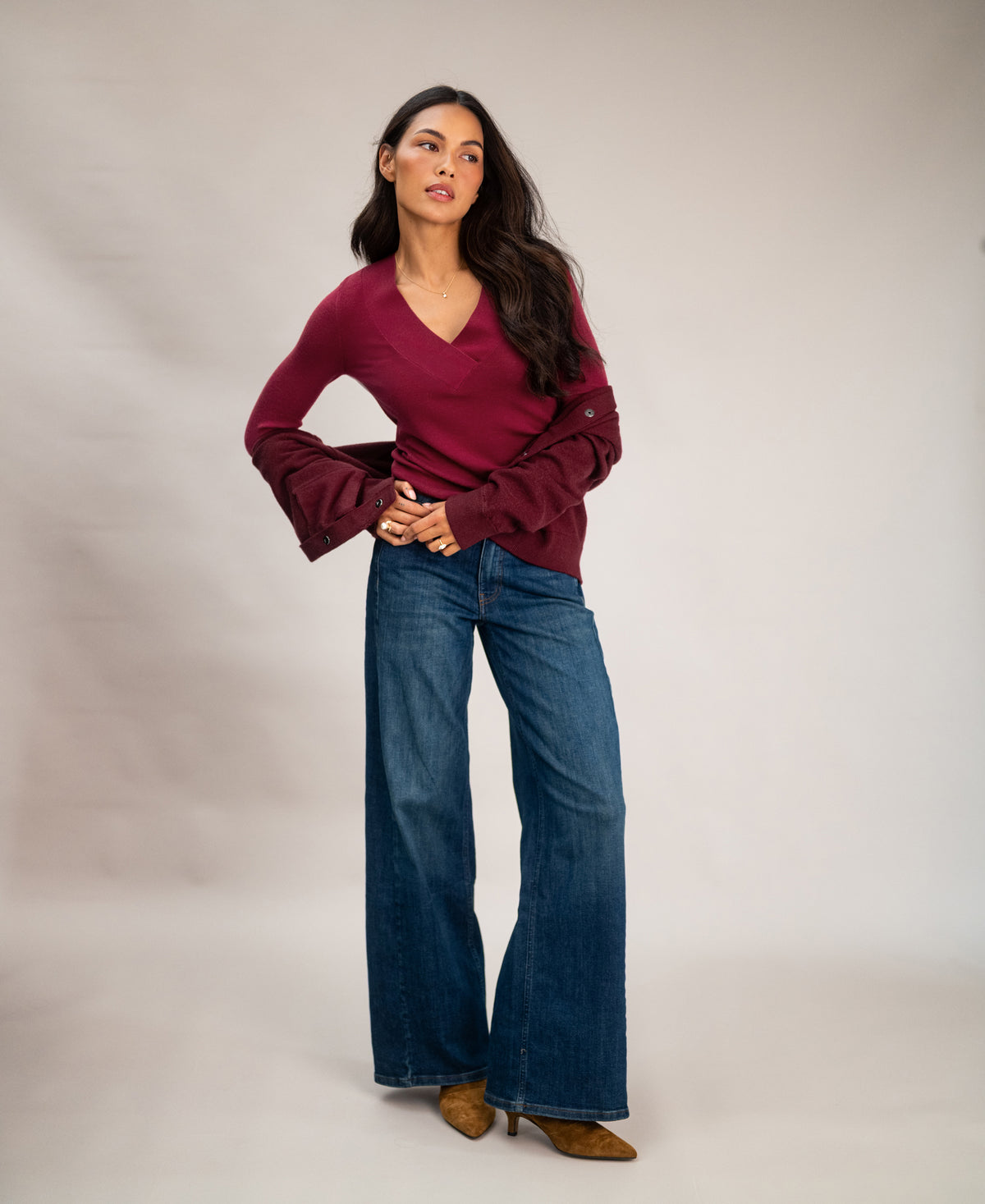 Merino-Pullover mit V-Ausschnitt LA PHILOU Berry
