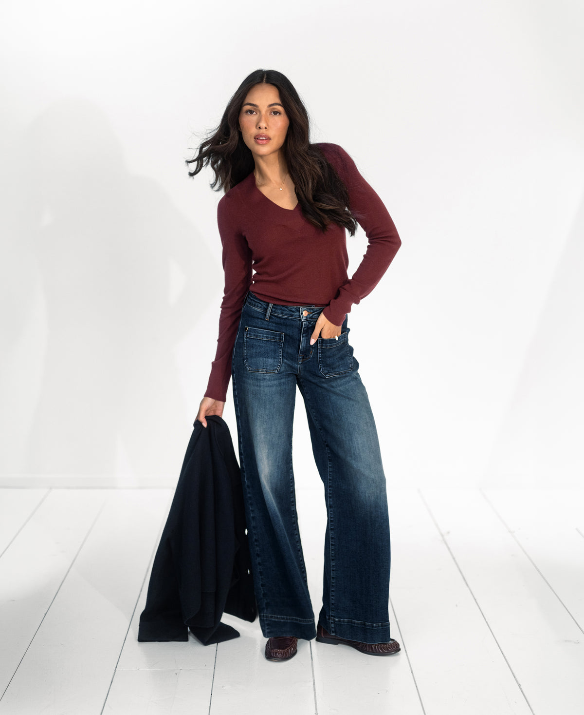 V-Neck Merino Sweater LA PHILOU Red-Brown