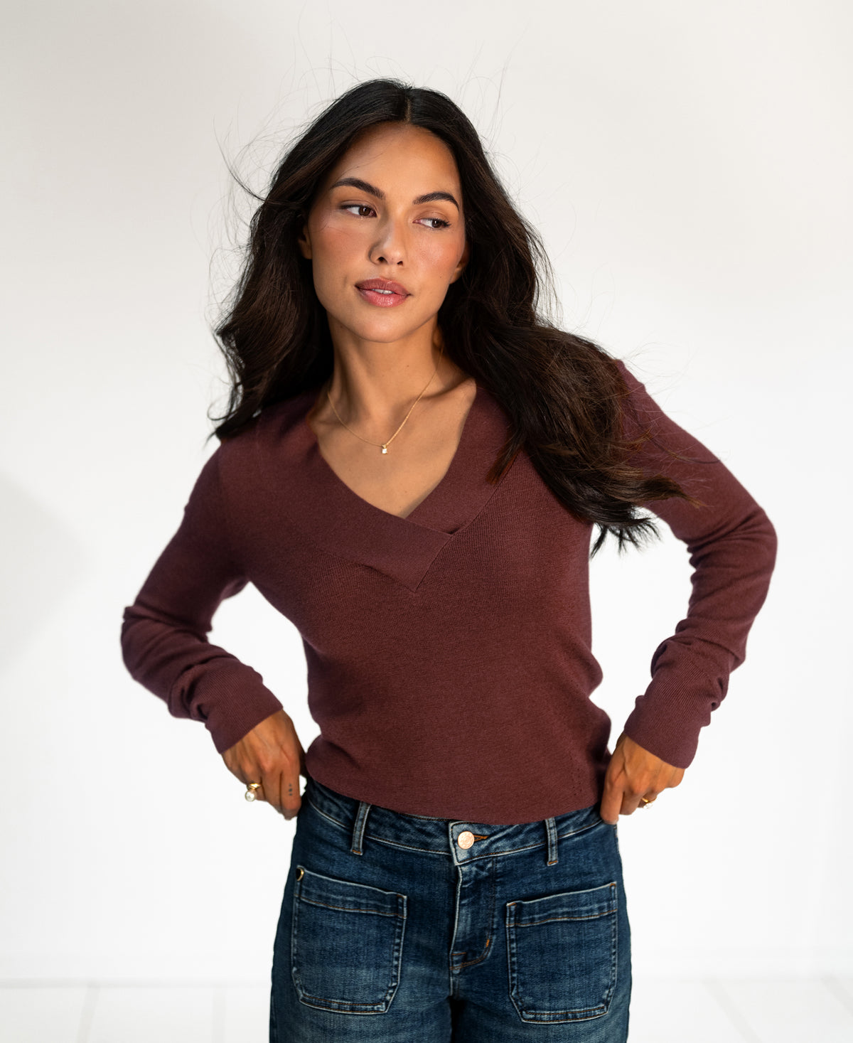 V-Neck Merino Sweater LA PHILOU Red-Brown