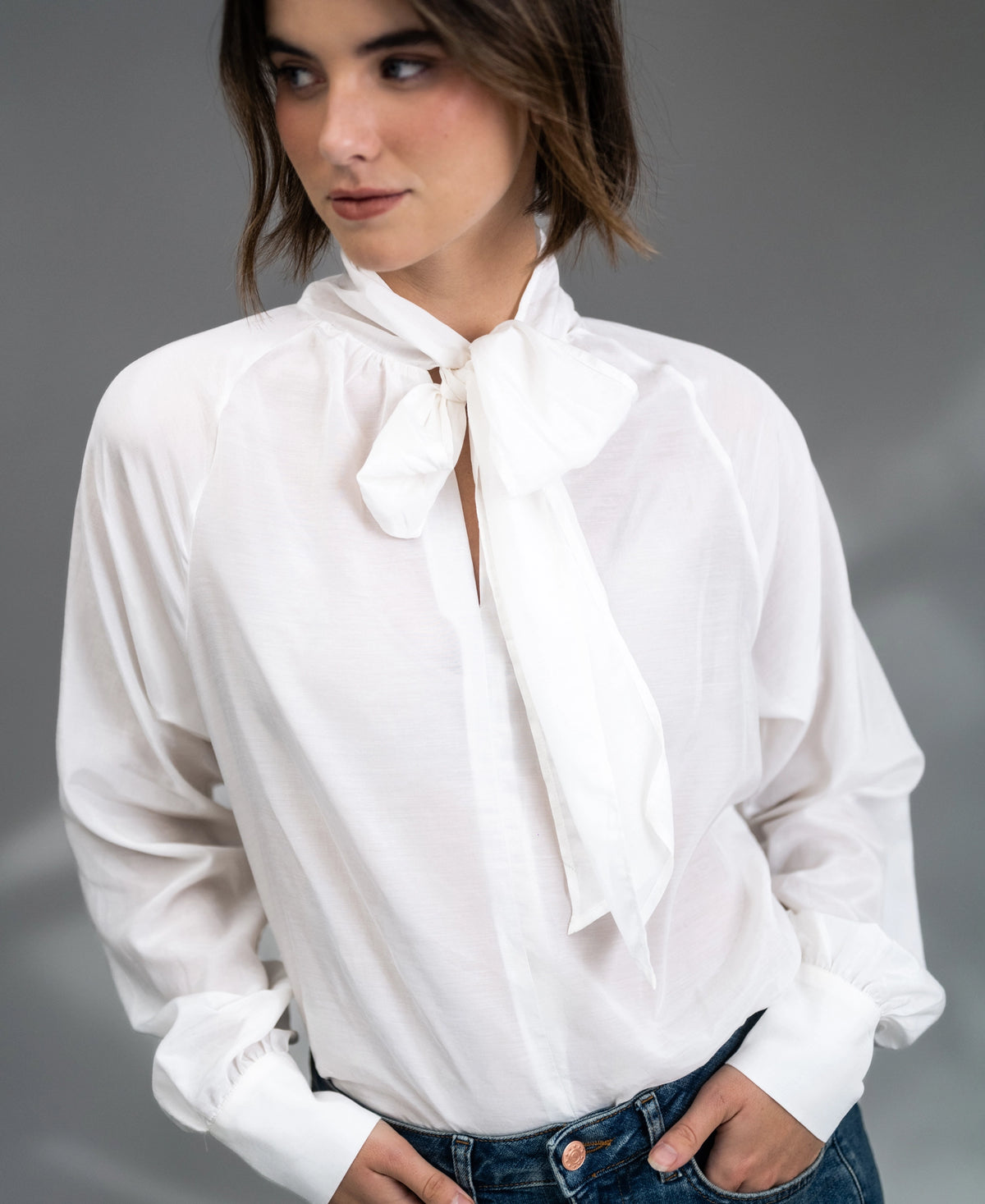 Voile blouse with bow LA SATINEE Ivory