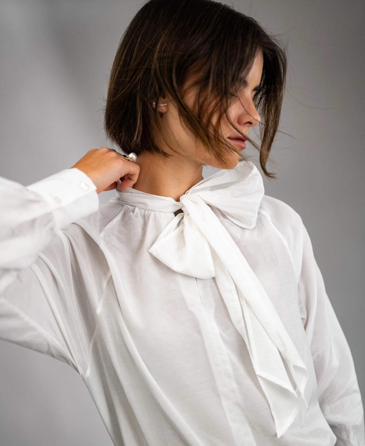 Voile blouse with bow LA SATINEE Ivory