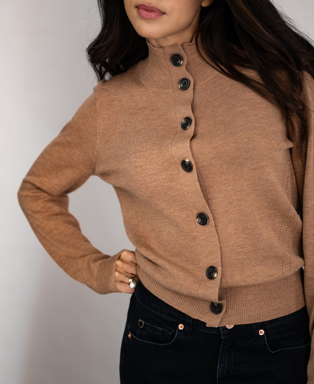 Merino-Strickjacke mit Stehkragen LES SEIZE Chai tea