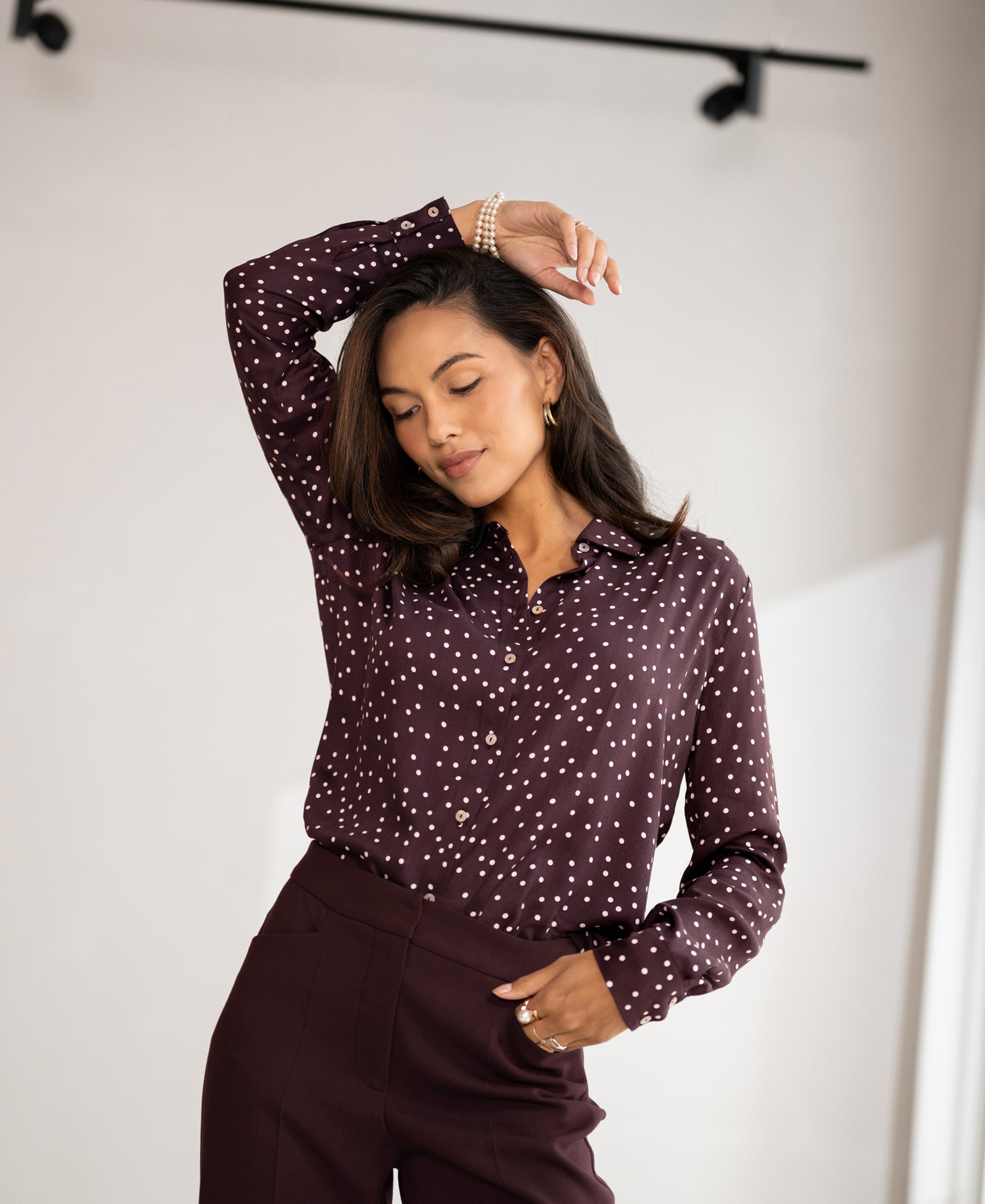 LA SEZANNE Polka-Dot Blouse, Wine Red - Ivory