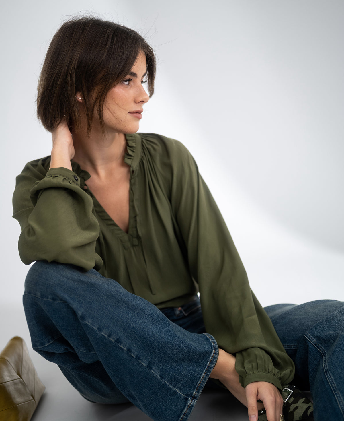 Blouse met strikkoordjes LA SOLENE Donker Olijfgroen