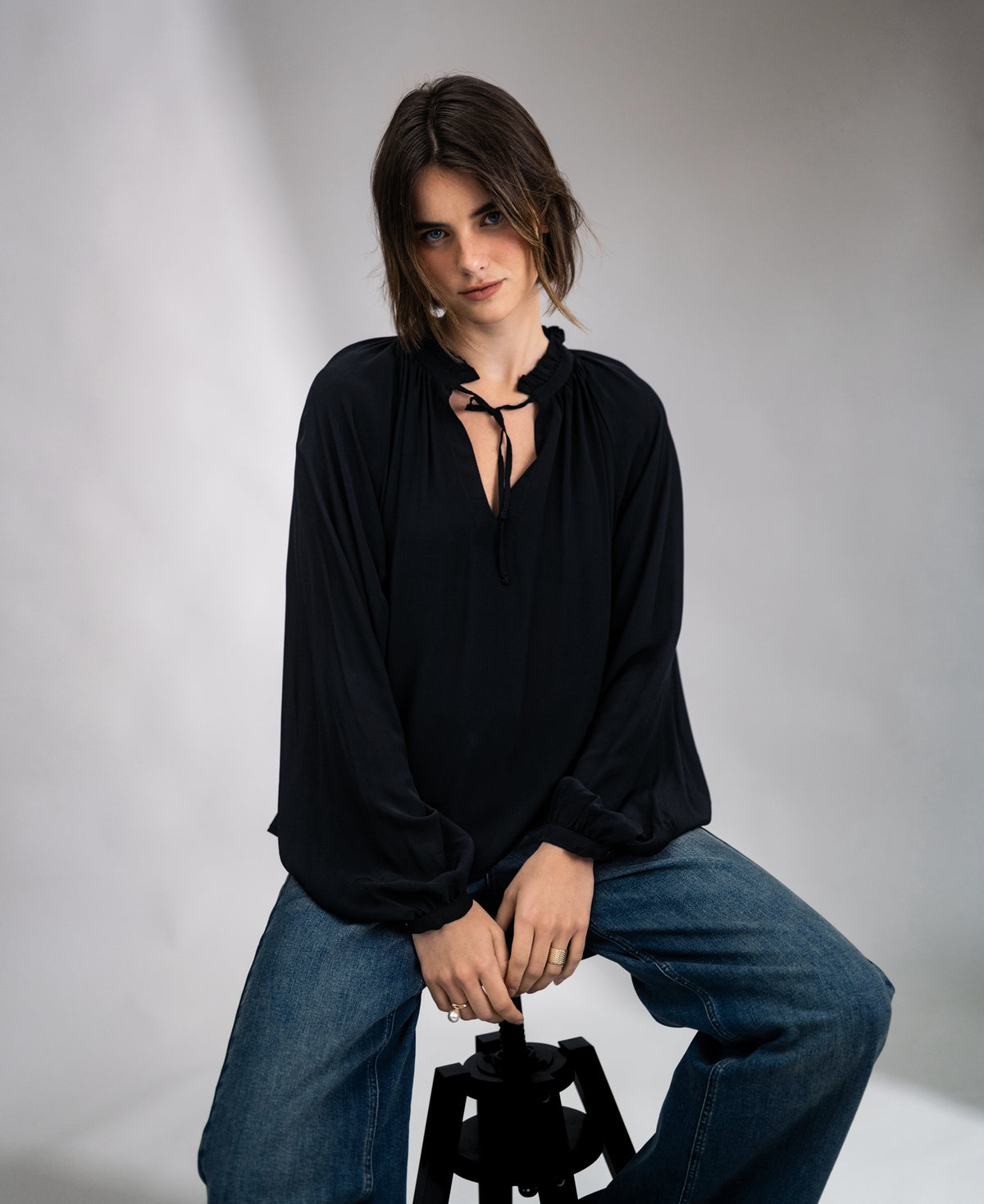 Bluse mit Bindebändern LA SOLENE Schwarz
