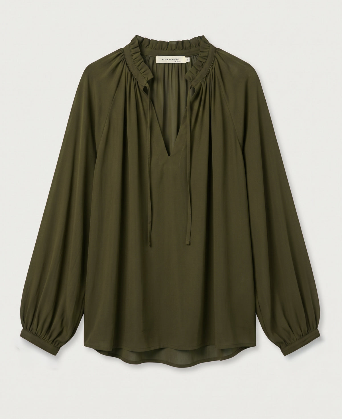 Bluse mit Bindebändern von LA SOLENE, dunkelolivgrün