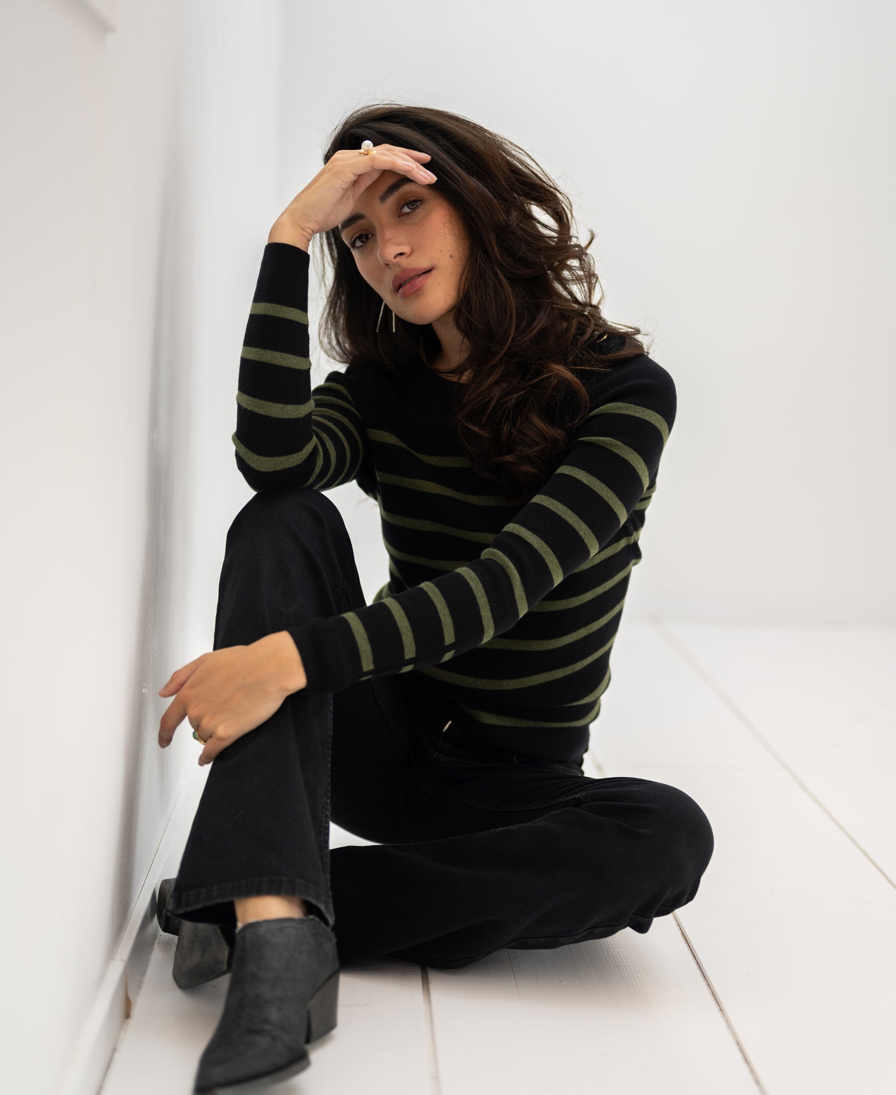 The L'ELISA Black - Army Green by PLEIN PUBLIQUE shown worn, view from the front.