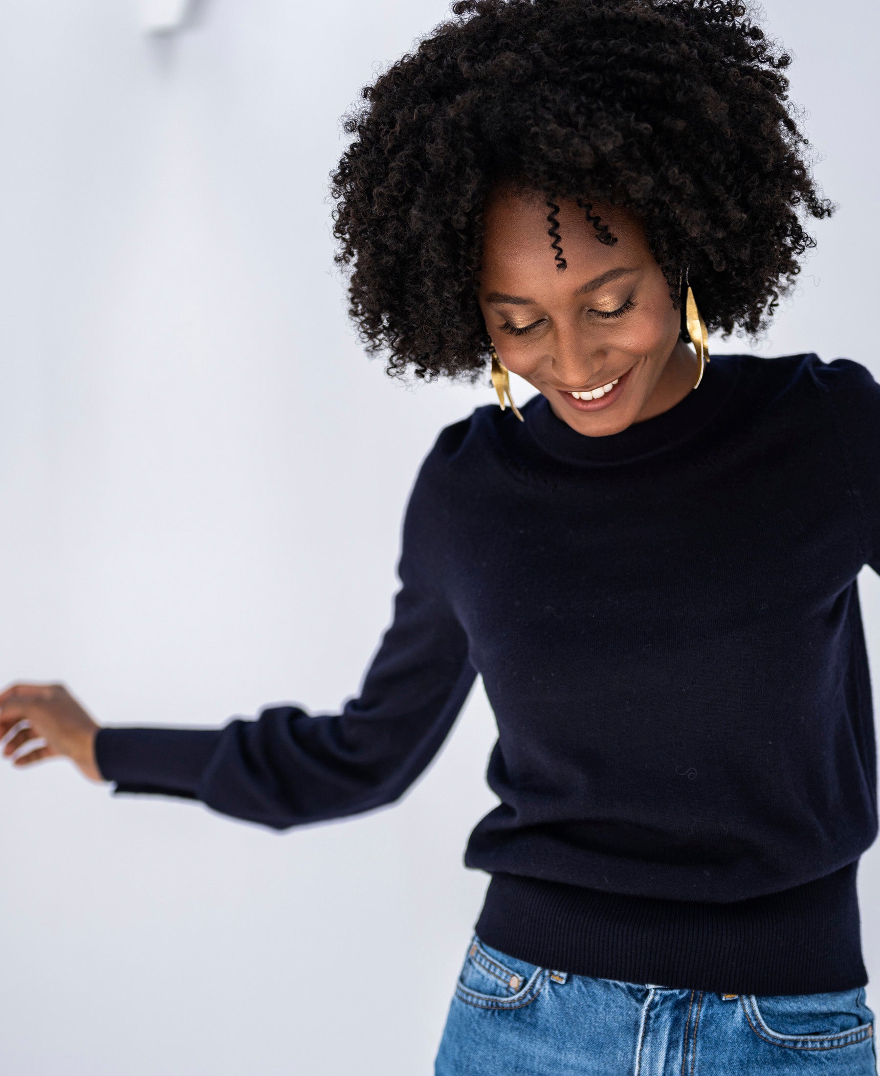 Navy blue and gold PLEIN PUBLIQUE Merino wool sweater LA MARIS.
