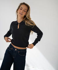 Merino Sweater with Polo Collar LA ADÈLE Black