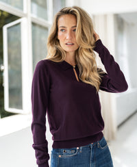 Merino Sweater with Polo Collar LA ADÈLE Plum