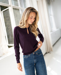 Merino Sweater with Polo Collar LA ADÈLE Plum