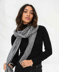 Merino wool maxi scarf in mottled grey shown against a white background.