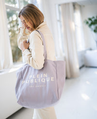 PLEIN PUBLIQUE canvas tote bag in lilac with double handles and logo print.