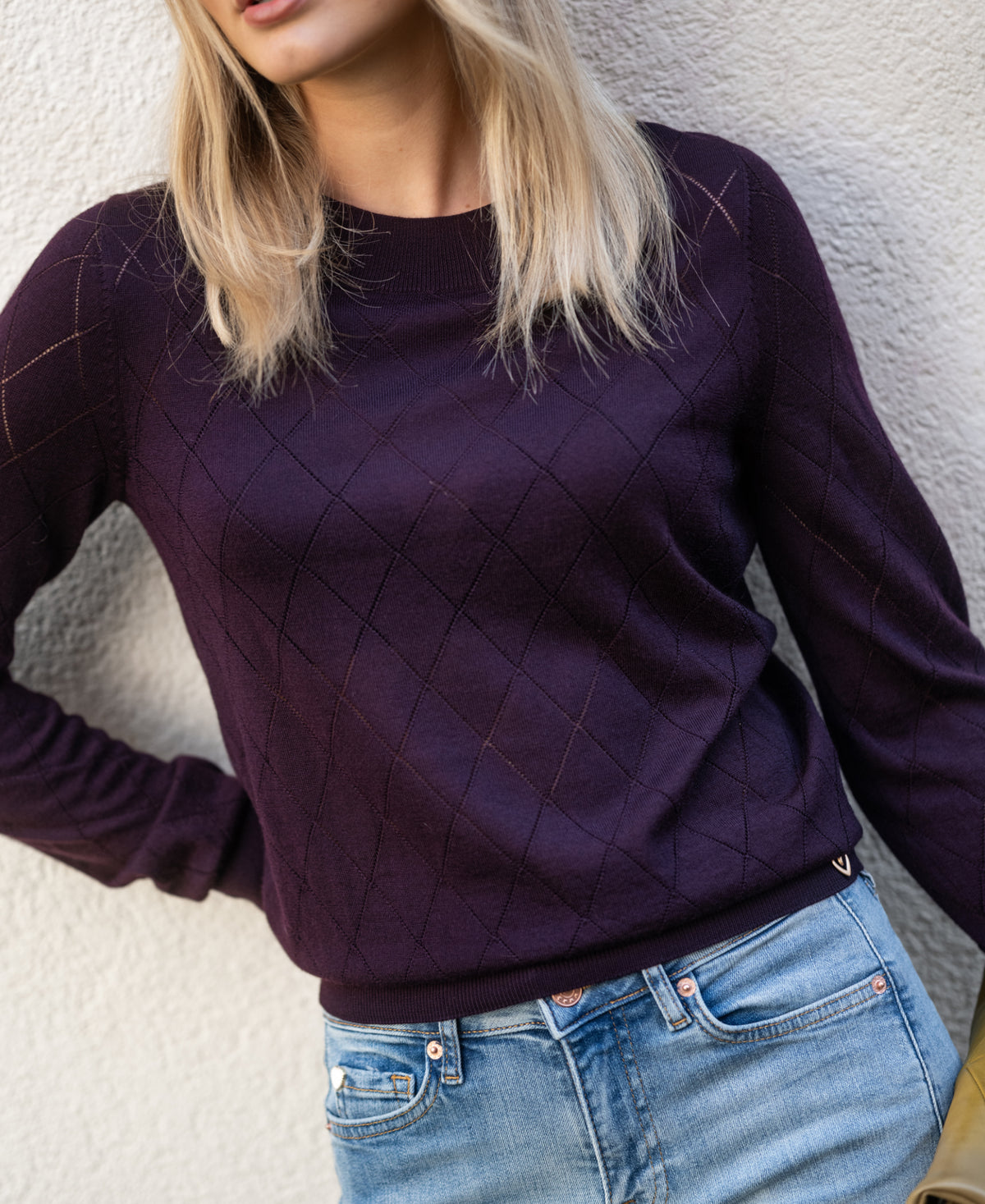 Argyle-Merinopullover LA CAPUCINE Pflaume