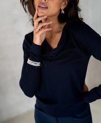 Dark blue PLEIN PUBLIQUE LA CASCADE waterfall-neck sweater.