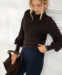 Brown beaded turtleneck sweater LA CENTAINE Pure Choco by PLEIN PUBLIQUE.