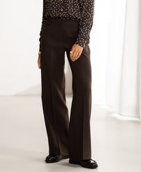Person wearing brown wide-leg trousers, PLEIN PUBLIQUE LE CENTRE style.