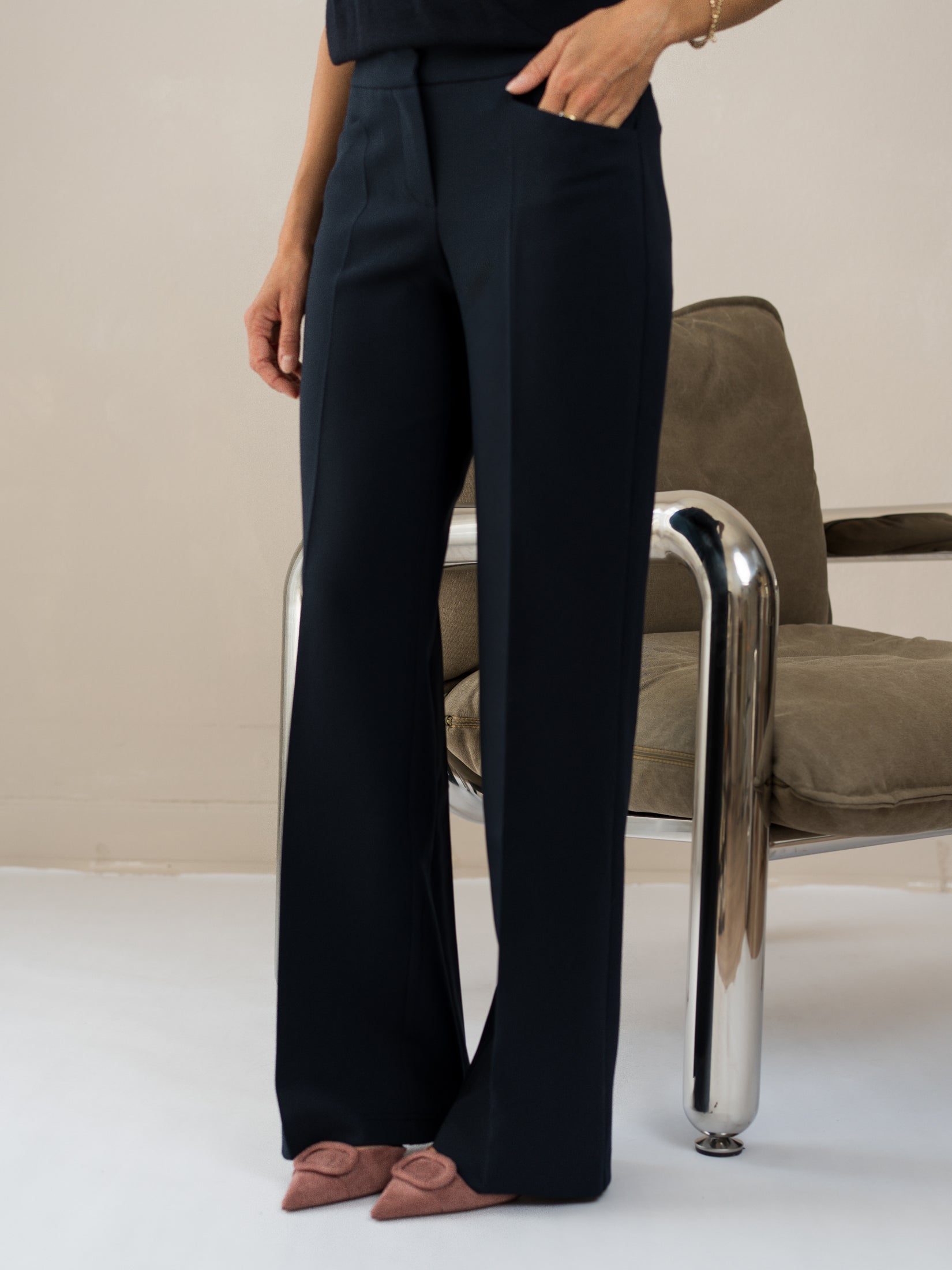 Dark blue LE CENTRE trousers by PLEIN PUBLIQUE.