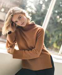 Camel LA COZY turtleneck sweater by PLEIN PUBLIQUE.