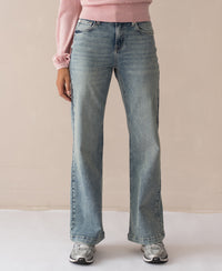 Wide leg jeans by Plein Publique in vintage wash, shown against a plain background.