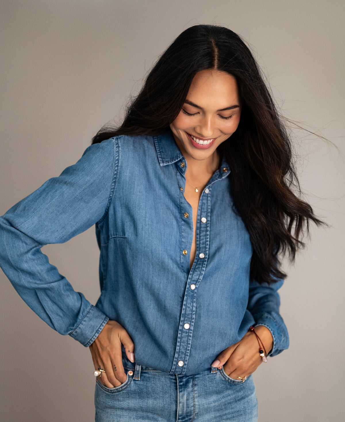 Tencel denim blouse LA DEZANNE Stonewash