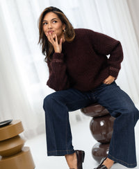 Reddish-brown mohair sweater by PLEIN PUBLIQUE, shown from the front.