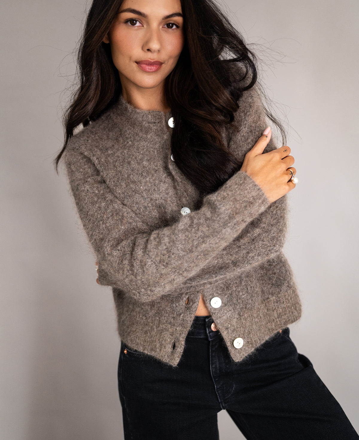 Mohair vest LA ELOIS Bruin melange