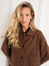 Camel wool jacket, shown from the front against a white background.