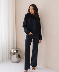 Dark blue wool jacket LA FAYE by PLEIN PUBLIQUE shown from the front.