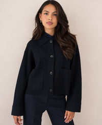 Dark blue wool jacket with large pockets from PLEIN PUBLIQUE, LA FAYE.