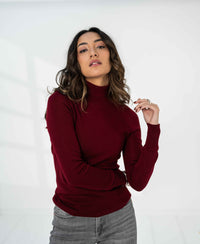 PLEIN PUBLIQUE Merino turtleneck sweater LA FORTE in dark red, shown against a white background.
