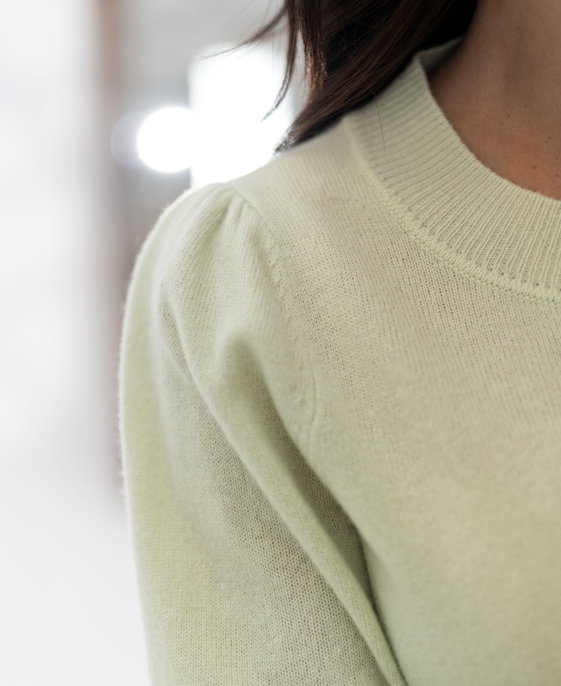 PLEIN PUBLIQUE Merino sweater in linden green with three-quarter kimono sleeves and a refined neckline finish.